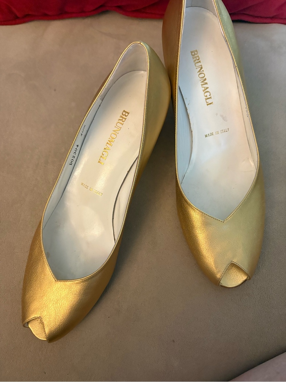 Bruno Magli Metallic Gold Leather Peep-Toe Flats